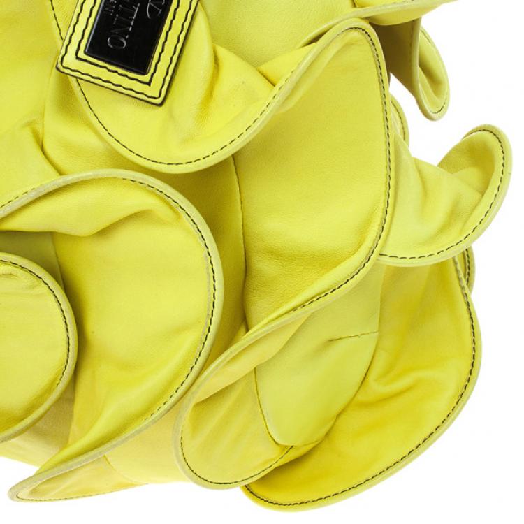 Pre Owned Valentino Yellow Nappa Rouches Hobo