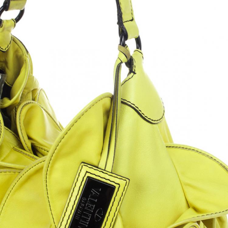 Pre Owned Valentino Yellow Nappa Rouches Hobo