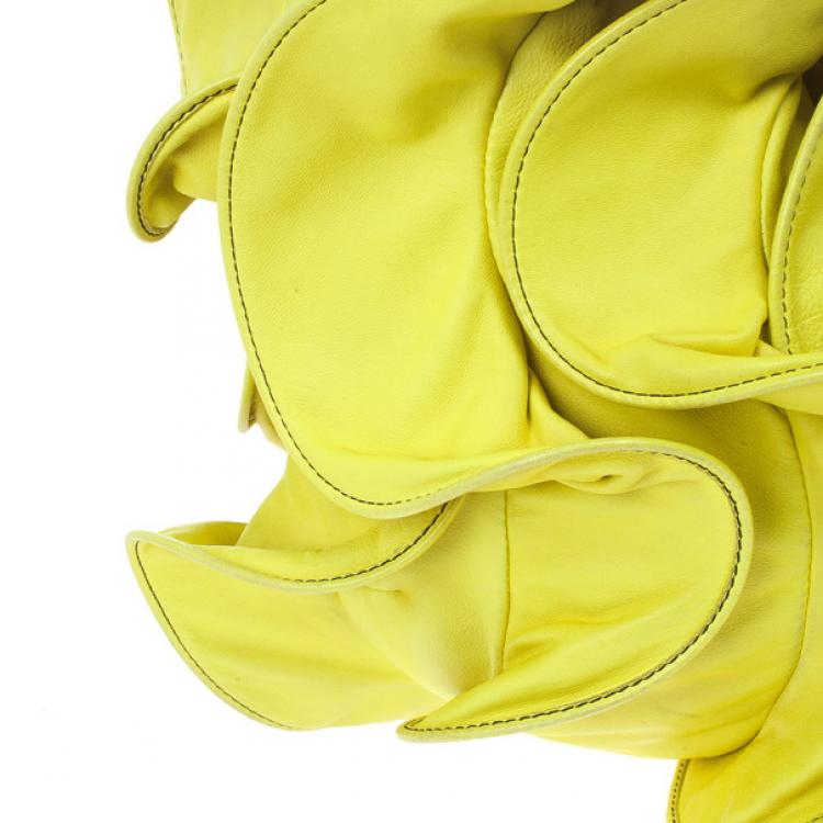 Pre Owned Valentino Yellow Nappa Rouches Hobo