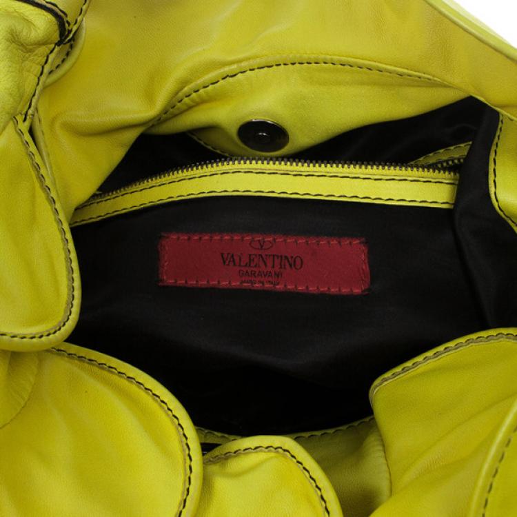 Pre Owned Valentino Yellow Nappa Rouches Hobo