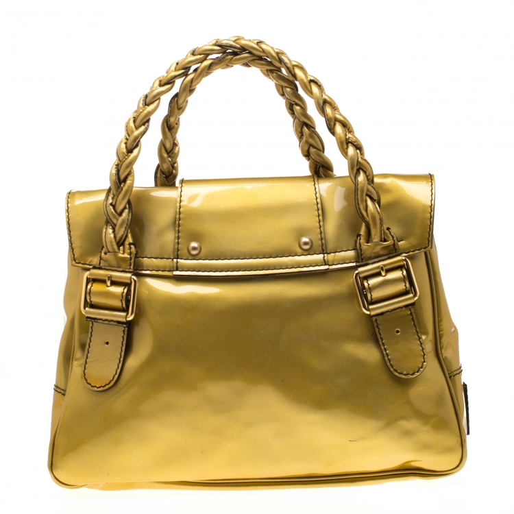 Pre Owned Valentino Metallic Yellow Patent Leather Histoire Satchel