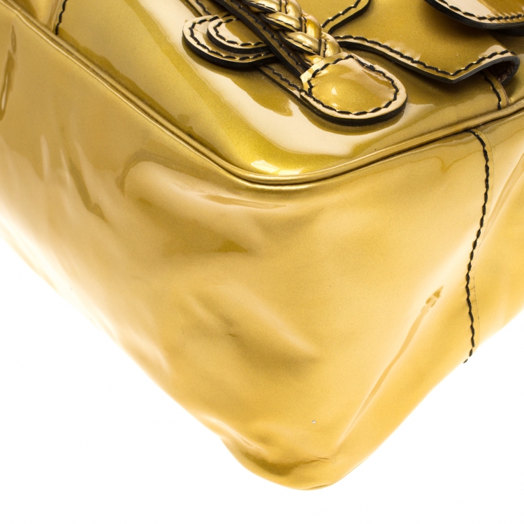 Pre Owned Valentino Metallic Yellow Patent Leather Histoire Satchel