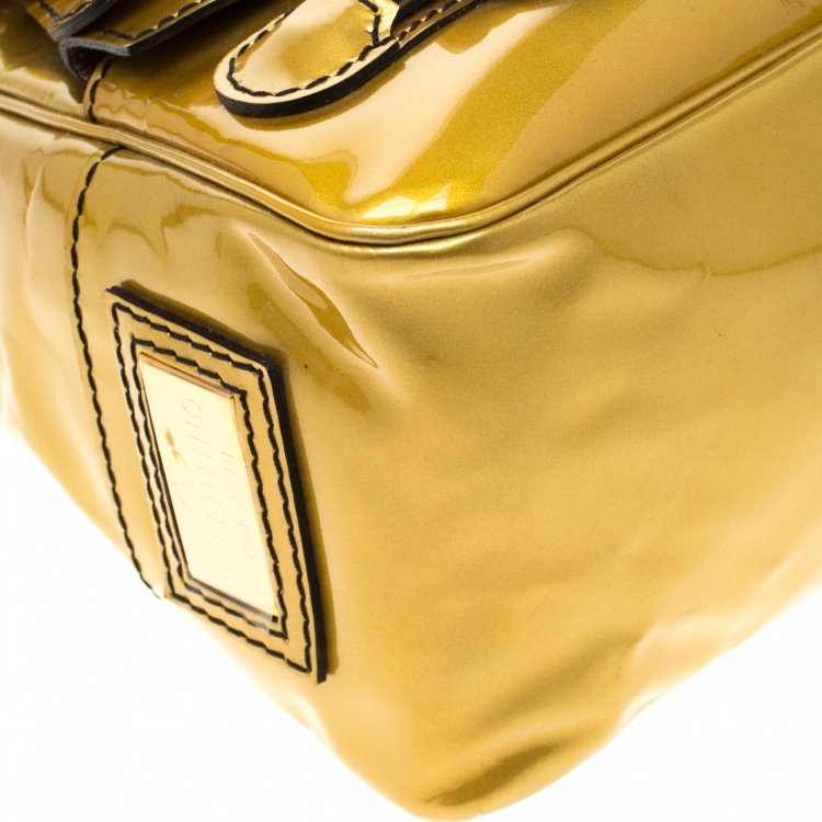 Pre Owned Valentino Metallic Yellow Patent Leather Histoire Satchel