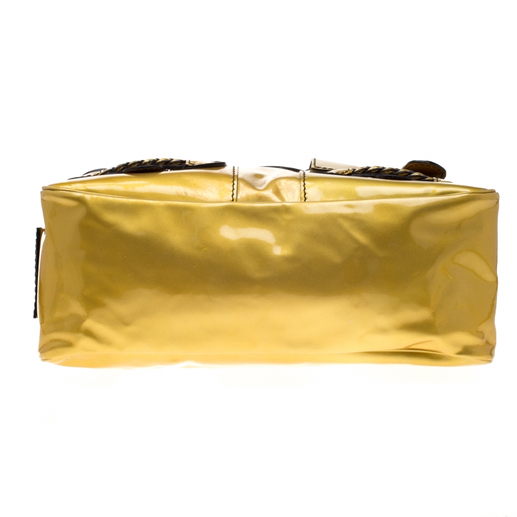 Pre Owned Valentino Metallic Yellow Patent Leather Histoire Satchel