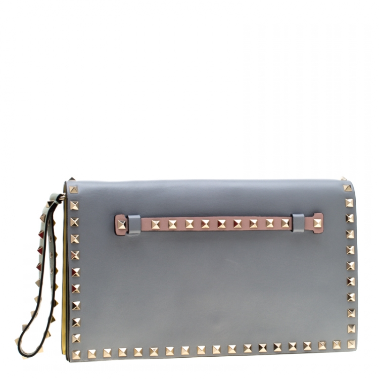 Pre Owned Valentino Multicolor Leather Rockstud Wristlet Clutch