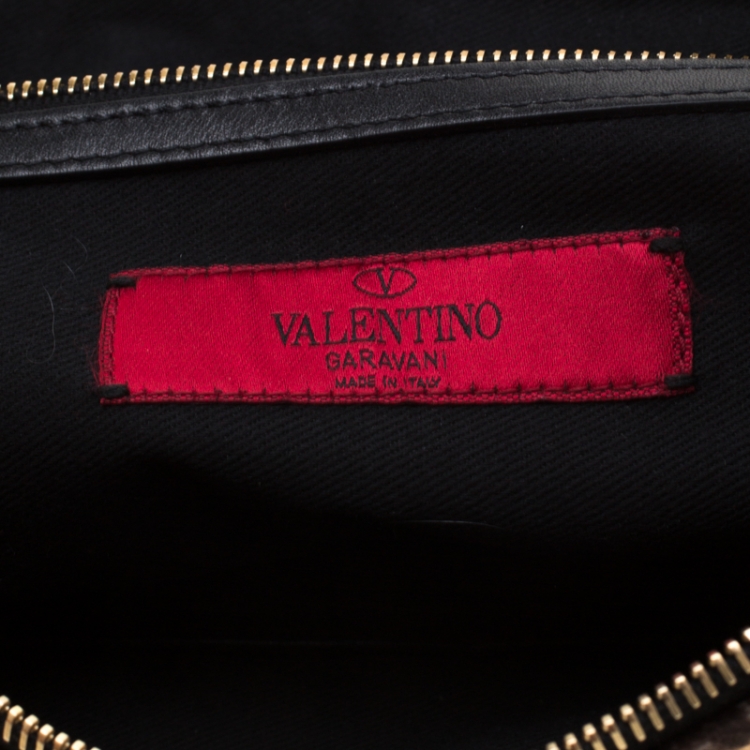 Pre Owned Valentino Brown/Black Leopard Print Calfhair Rockstud Clutch 