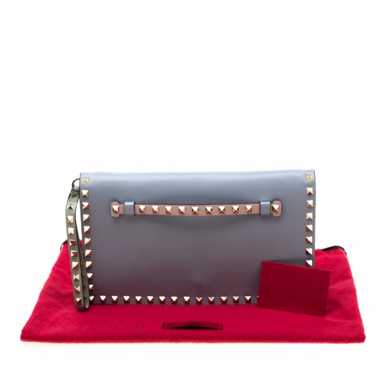 Pre Owned Valentino Tricolor Leather Rockstud Wristlet Clutch 