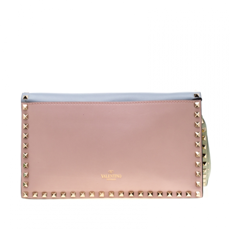 Pre Owned Valentino Tricolor Leather Rockstud Wristlet Clutch 