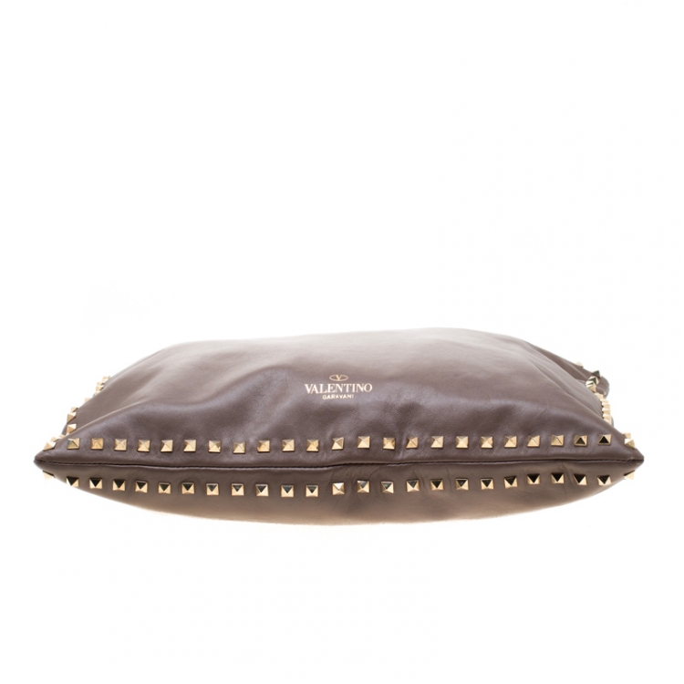 Pre Owned Valentino Dark Grey Leather Rockstud Clutch