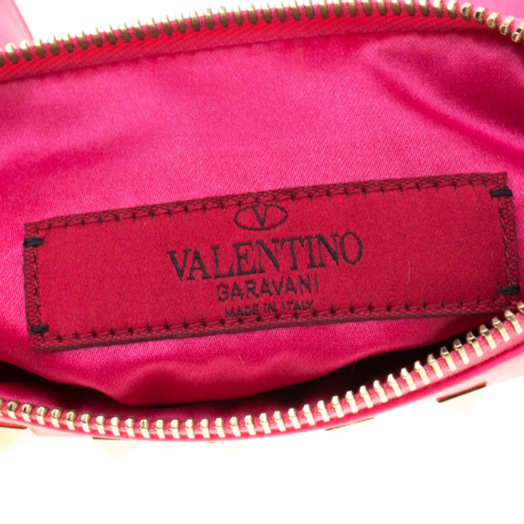 Pre Owned Valentino Neon Pink Leather Rockstud Wristlet Pouch