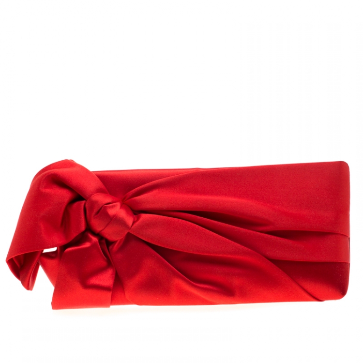 Valentino Red Satin Pleated Bow Clutch Valentino | The Luxury Closet