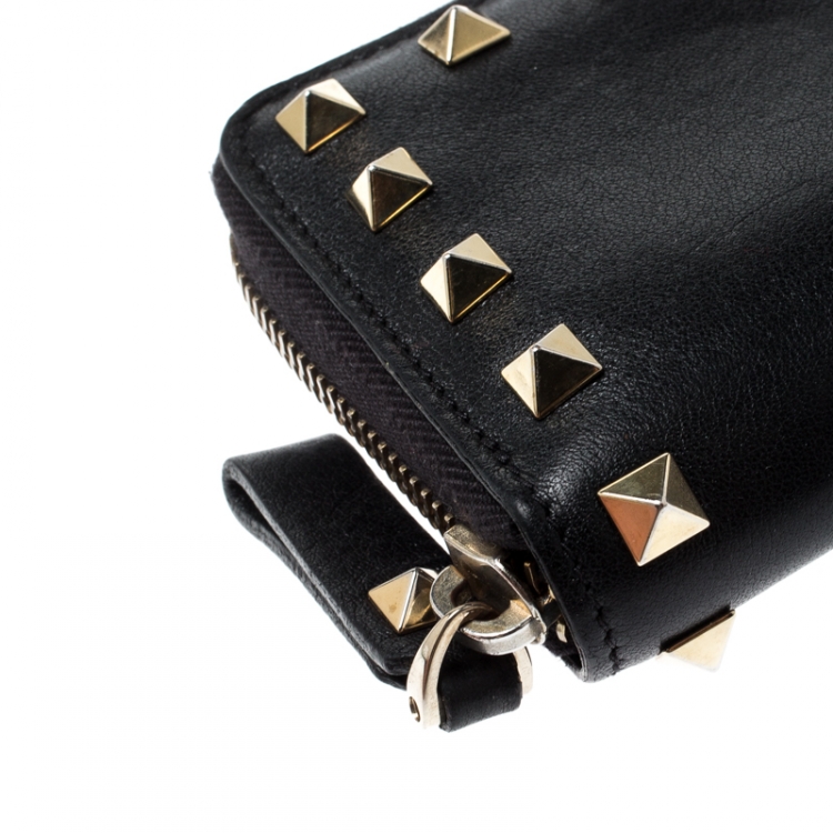 Pre Owned Valentino Black Leather Rockstud Coin Purse