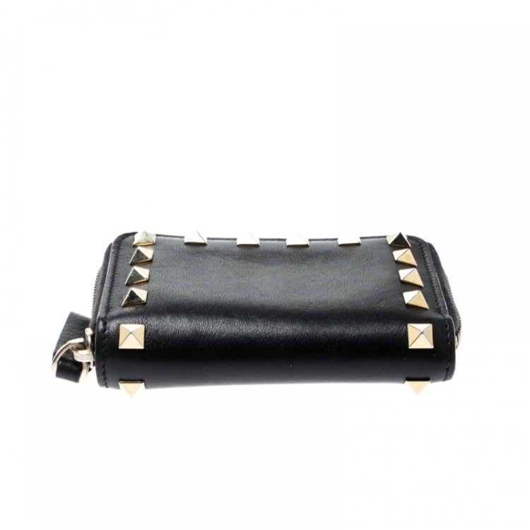 Pre Owned Valentino Black Leather Rockstud Coin Purse