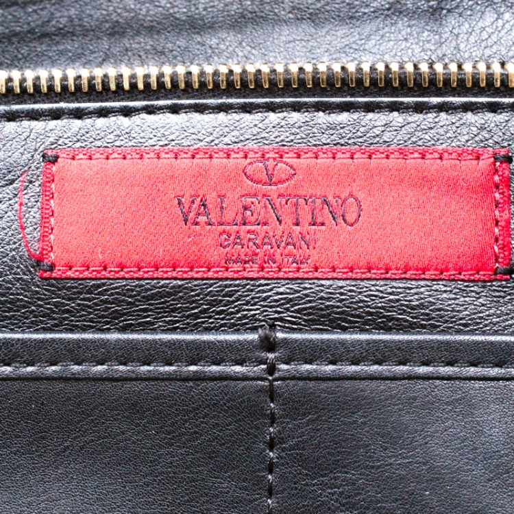 Pre Owned Valentino Black/Pink Leopard Print Calfhair Rockstud Tote 