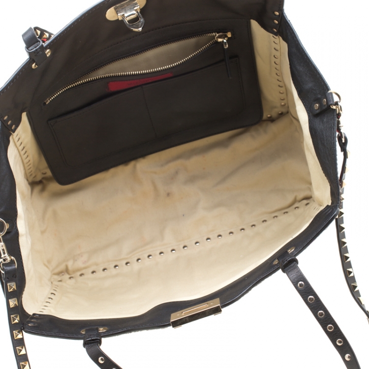 Pre Owned Valentino Black/Pink Leopard Print Calfhair Rockstud Tote 