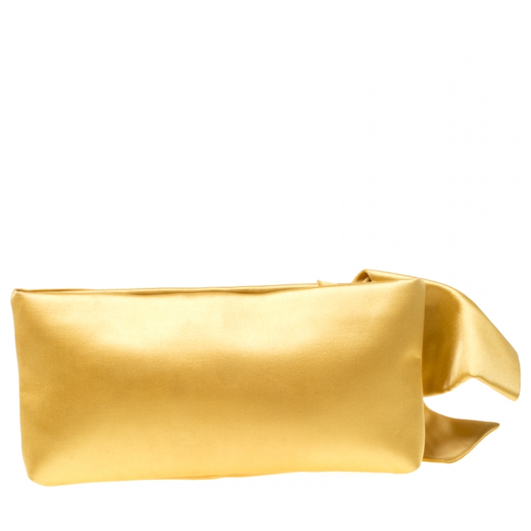 Pre Owned Valentino Yellow Satin Pleated Bow Clutch