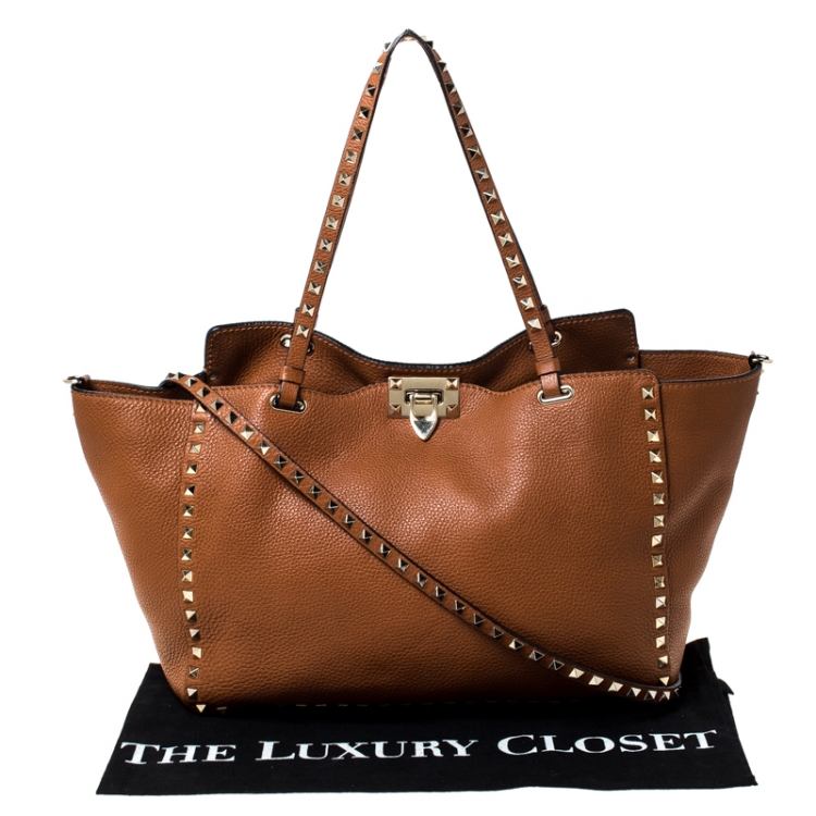 Pre Owned Valentino Tan Leather Rockstud Trapeze Tote