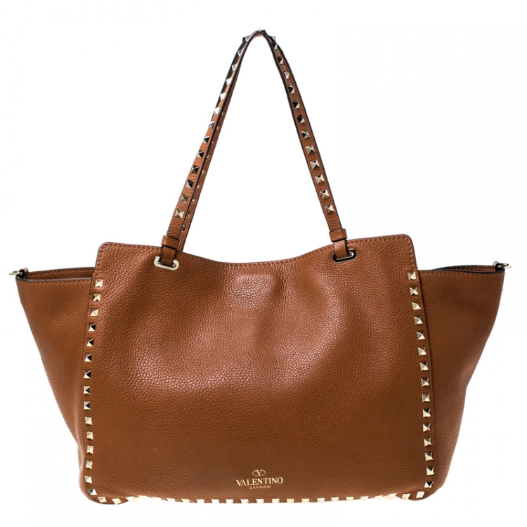 Pre Owned Valentino Tan Leather Rockstud Trapeze Tote