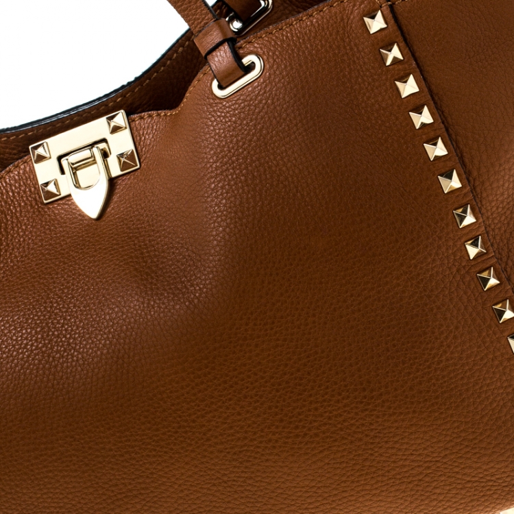 Pre Owned Valentino Tan Leather Rockstud Trapeze Tote