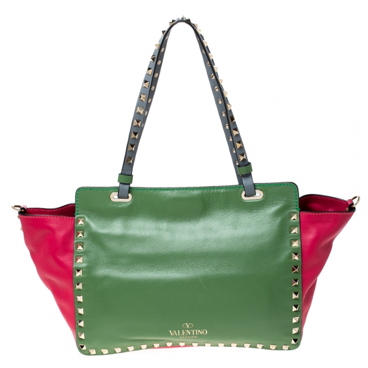 Pre Owned Valentino Multicolor Leather Small Rockstud Trapeze Tote