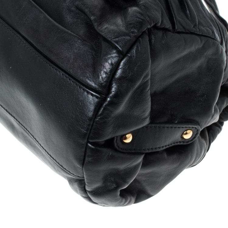 Pre Owned Valentino Black Floral Applique Leather Top Handle Bag