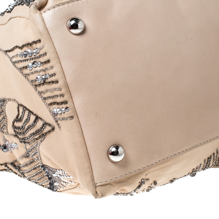 Pre Owned Valentino Beige Leather Embellished and Feather Alice Glam Frame Bag