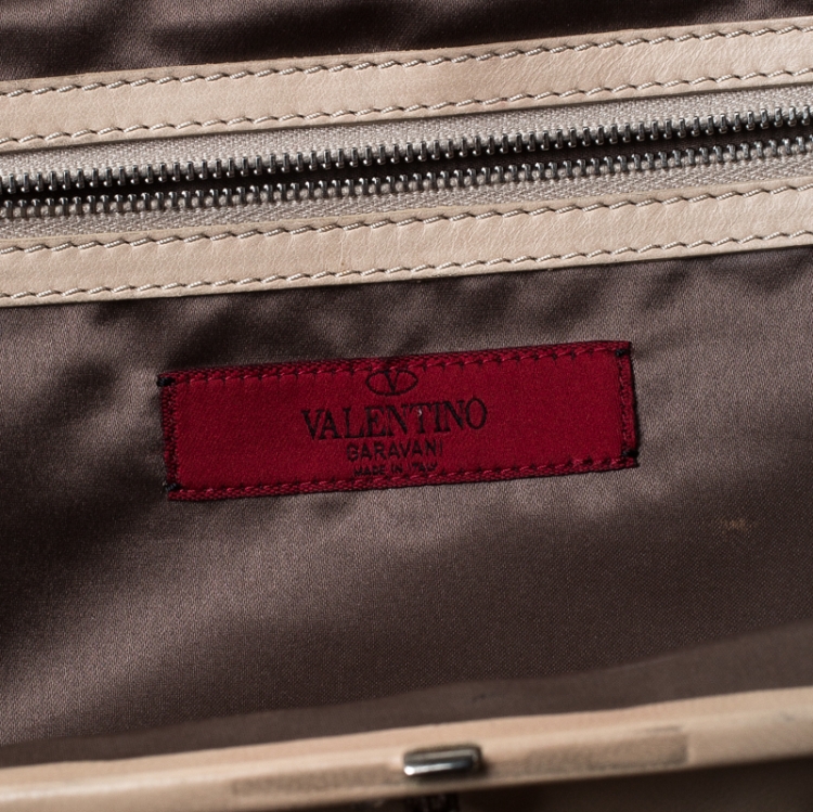 Pre Owned Valentino Beige Leather Embellished and Feather Alice Glam Frame Bag