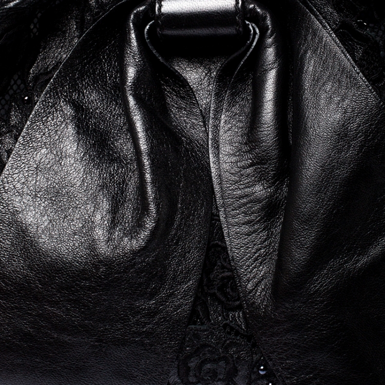 Pre Owned Valentino Black Lace/Beads and Leather Hobo