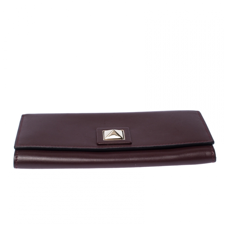 Pre Owned Valentino Burgundy Leather Flap Continental Wallet