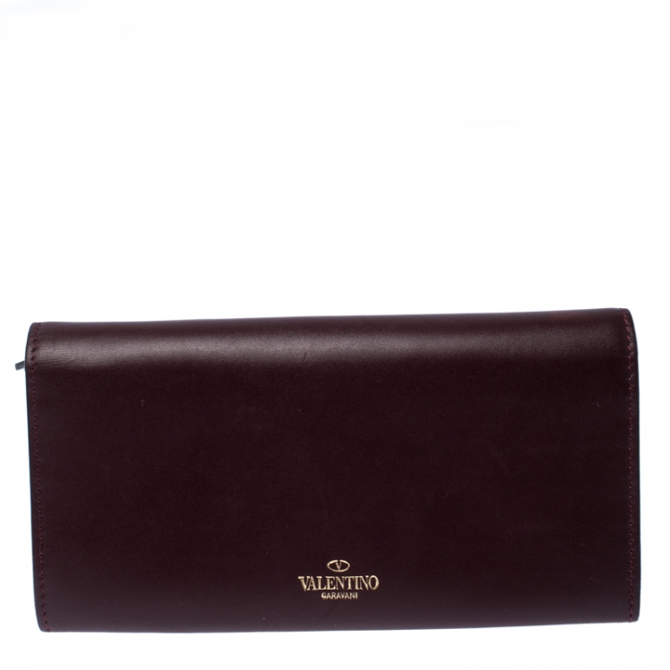Pre Owned Valentino Burgundy Leather Flap Continental Wallet
