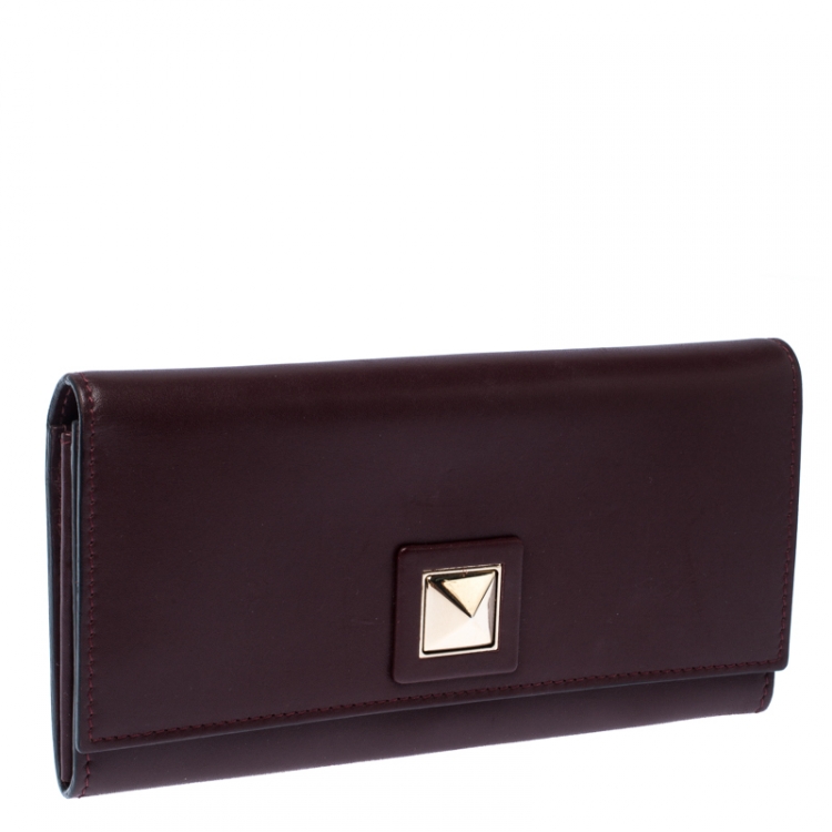 Pre Owned Valentino Burgundy Leather Flap Continental Wallet