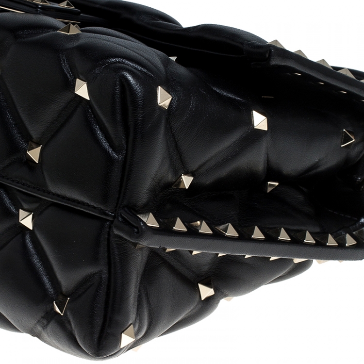 Pre Owned Valentino Black Quilted Leather Medium Candystud Top Handle Bag