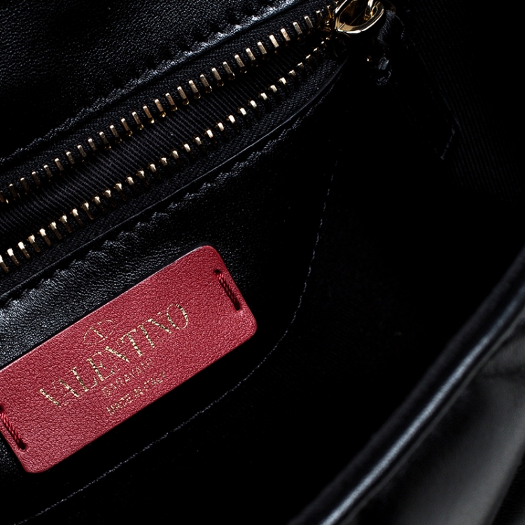 Pre Owned Valentino Black Quilted Leather Medium Candystud Top Handle Bag