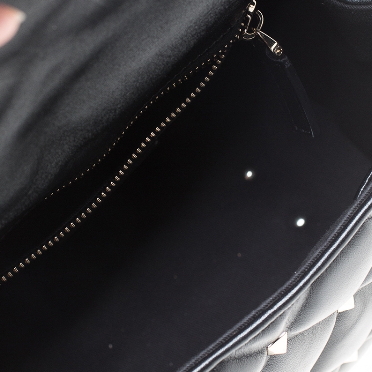 Pre Owned Valentino Black Quilted Leather Medium Candystud Top Handle Bag