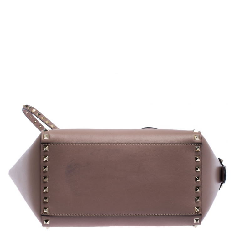 Pre Owned Valentino Taupe Leather Small Rockstud Tote