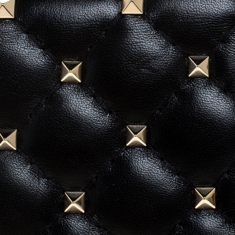 Pre Owned Valentino Black Leather Rockstud Spike Compact Wallet