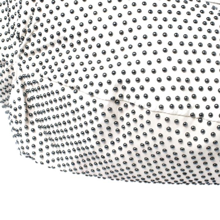 Pre Owned Valentino White Nappa Leather Studded Folie Bow Hobo