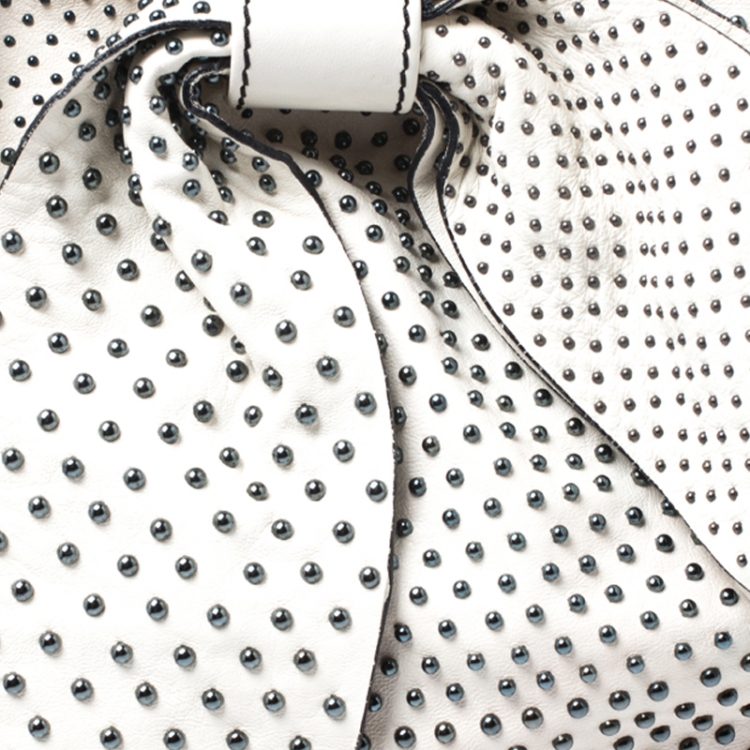 Pre Owned Valentino White Nappa Leather Studded Folie Bow Hobo