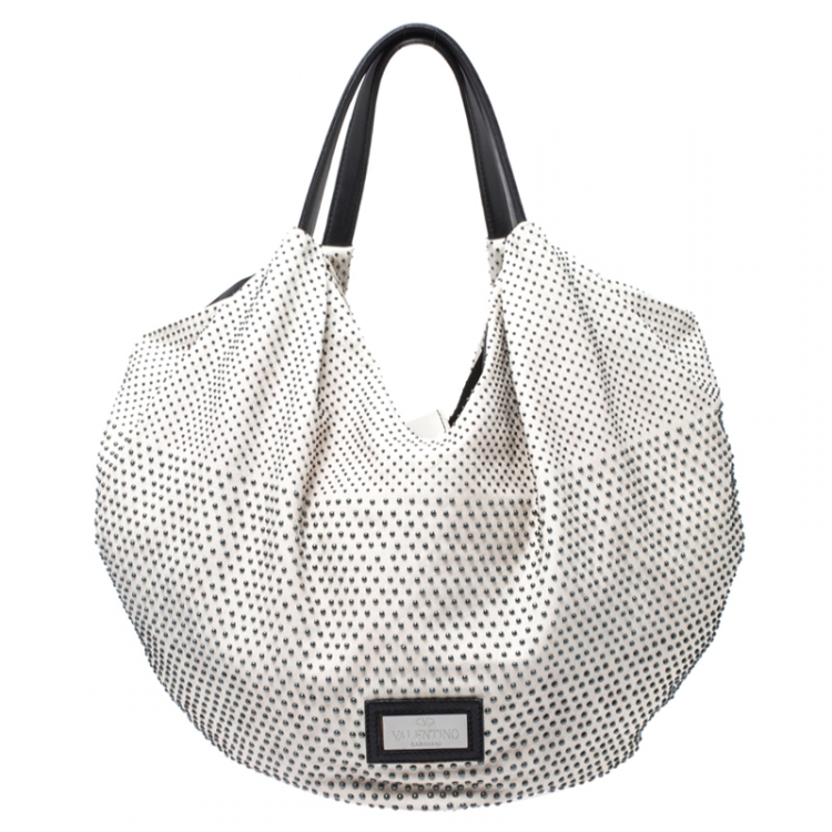 Pre Owned Valentino White Nappa Leather Studded Folie Bow Hobo