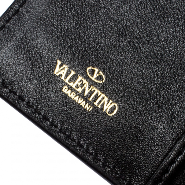 Pre Owned Valentino Black Leather Rockstud Continental Wallet