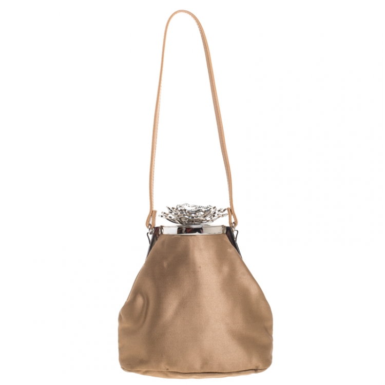 Pre Owned Valentino Brown Satin Beaded Embellished Bag