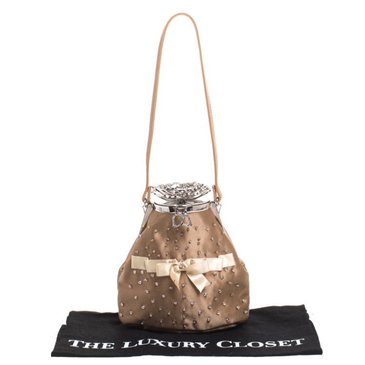 Pre Owned Valentino Brown Satin Beaded Embellished Bag