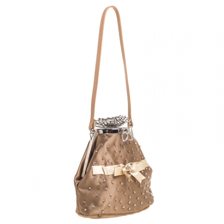 Pre Owned Valentino Brown Satin Beaded Embellished Bag