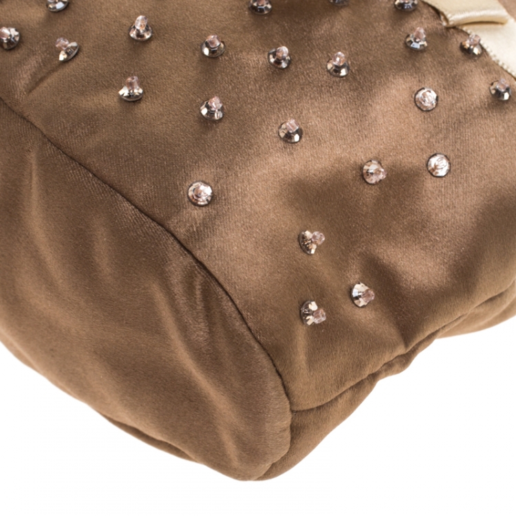 Pre Owned Valentino Brown Satin Beaded Embellished Bag