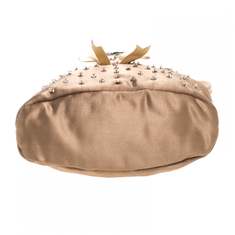 Pre Owned Valentino Brown Satin Beaded Embellished Bag