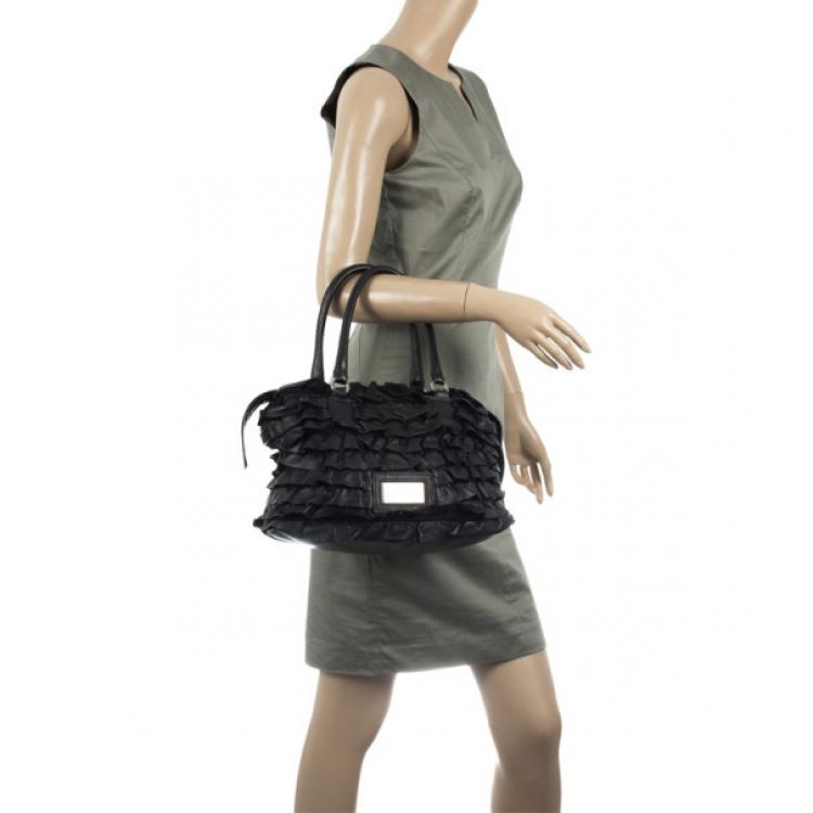 Pre Owned Valentino Black Ruffled Small Satchel
