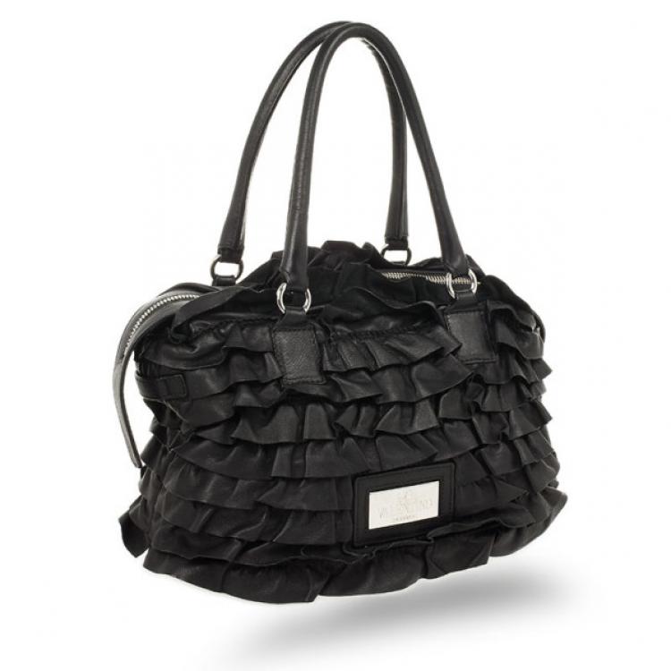 Pre Owned Valentino Black Ruffled Small Satchel