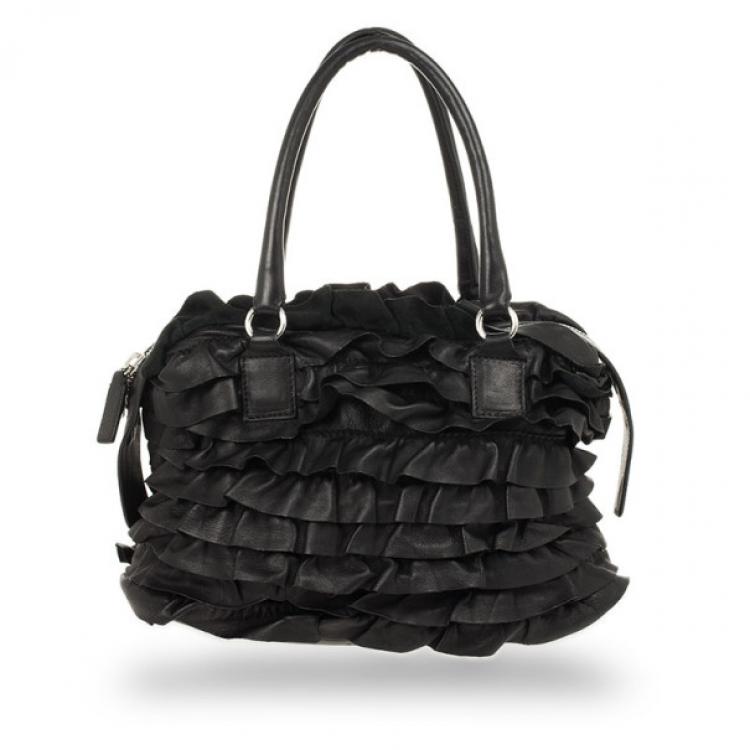 Pre Owned Valentino Black Ruffled Small Satchel
