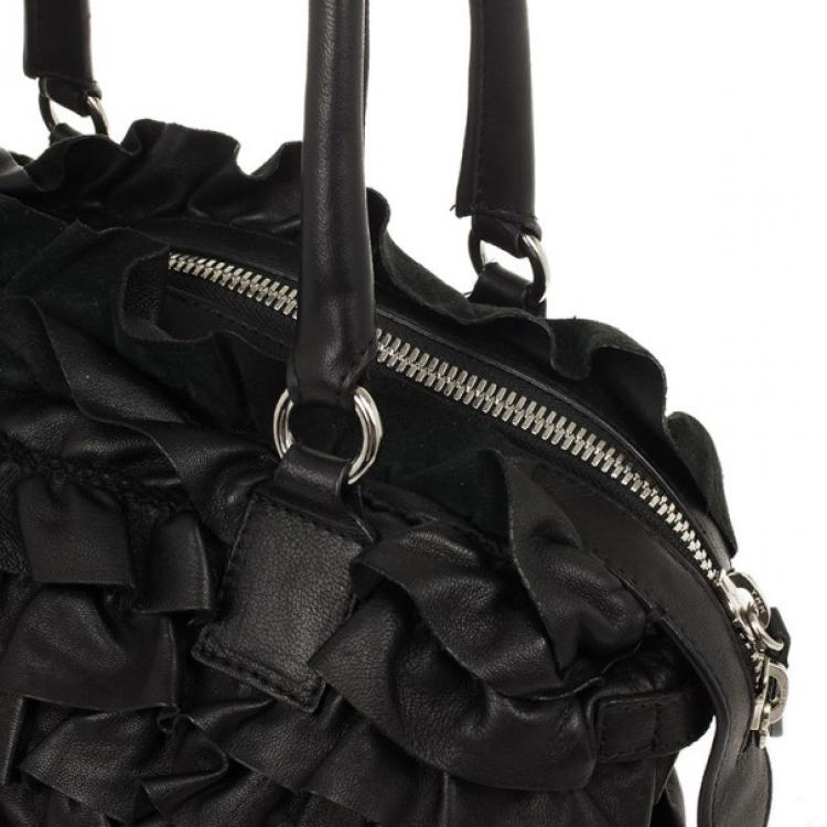 Pre Owned Valentino Black Ruffled Small Satchel