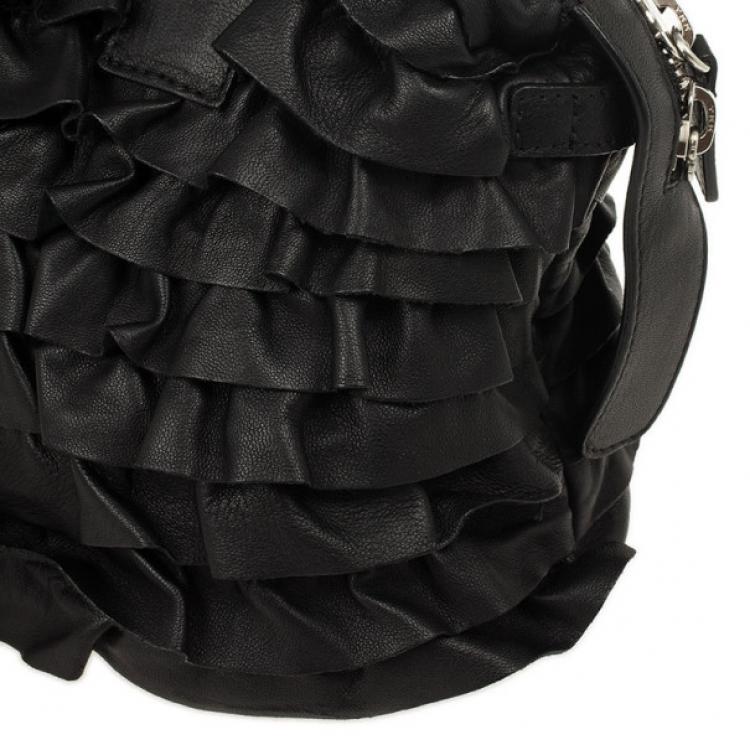 Pre Owned Valentino Black Ruffled Small Satchel